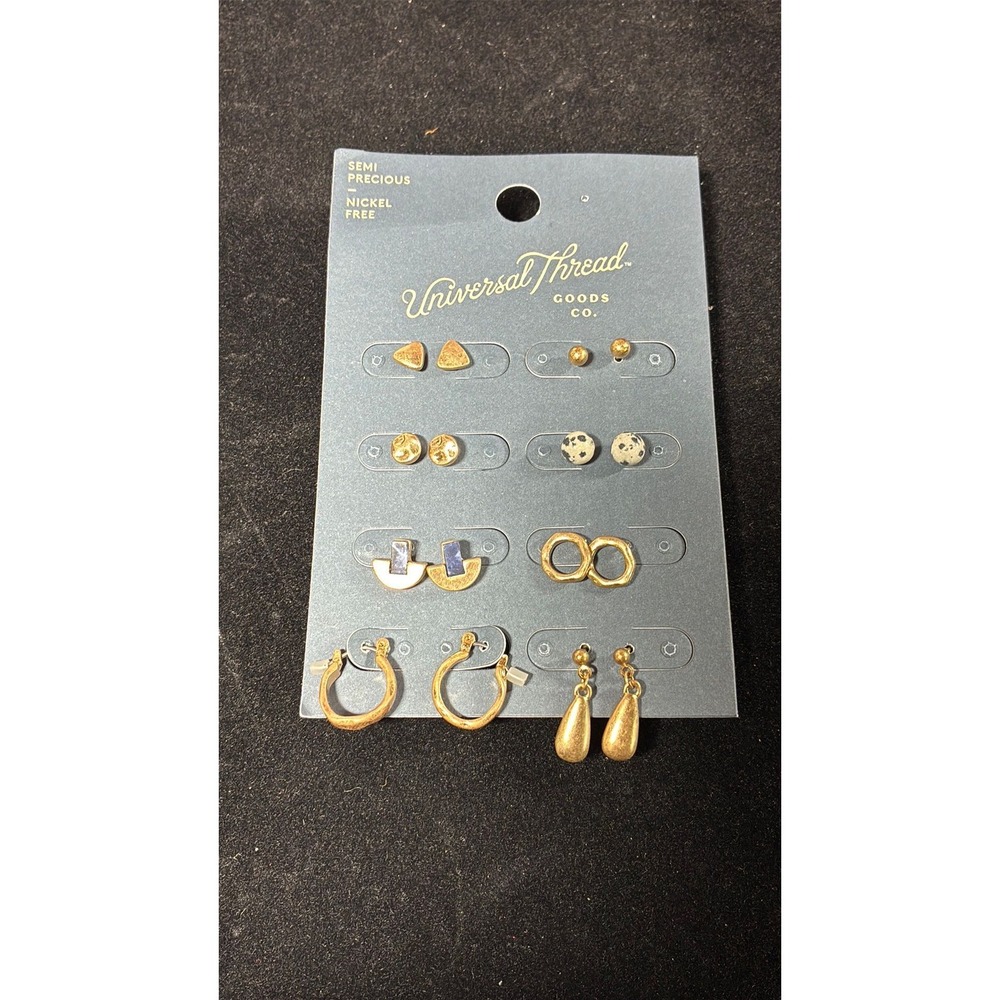 Universal Thread NWT Earring Set of 8 Gold Tone Semi Precious Nickel Free New
